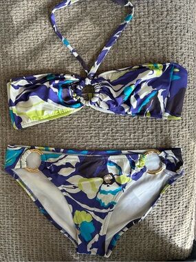 Banana Republic Blue Multi-Color Floral Ring-Accent Bikini